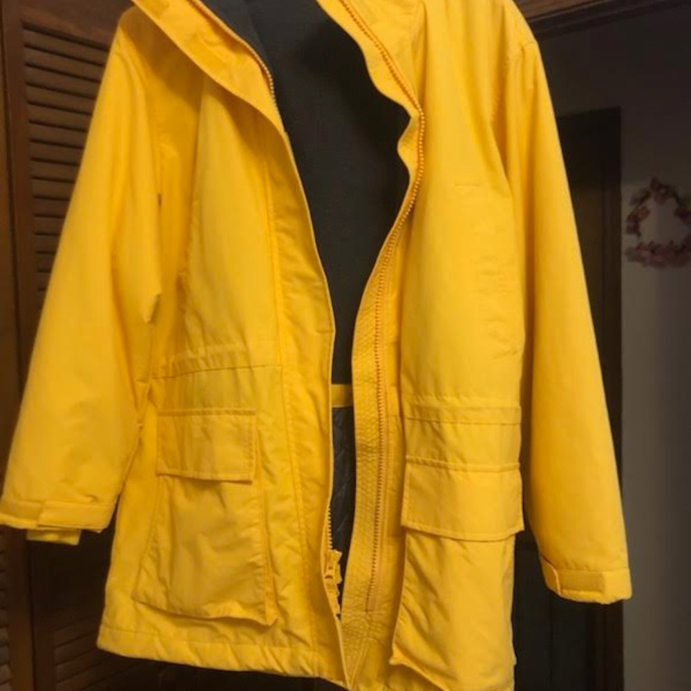 Womens Lands End Yellow Trench Thermal Polartec Fleece Polyester Hood